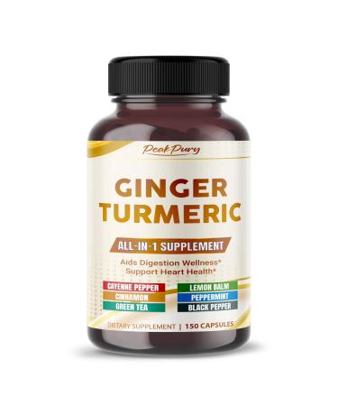 Ultra Ginger & Turmeric Aids Digestion & Supports Heart Health Includes Cayenne Pepper Lemon Balm Cinnamon Peppermint Green Tea - 150 Capsules 150 count (pack of 1)