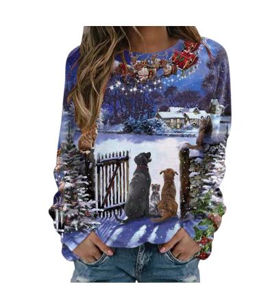 General Christmas women sweater rudolph reindeer elf Christmas sweater hoodover Christmas sweater Christmas sweaters sweatshirt xmas sweater shirt sweater women sweater long pullover women sexy blue-5 xxl
