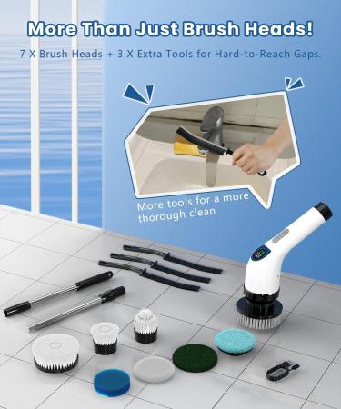 Guteran Electric Spin Scrubber Cordless Cleaning Brush with 10 Cleaning Tools 2H Long Battery Life Adjustable Handle IPX7 Waterproof Power Scrubber for Bathroom - Buy Online on GoSupps.com