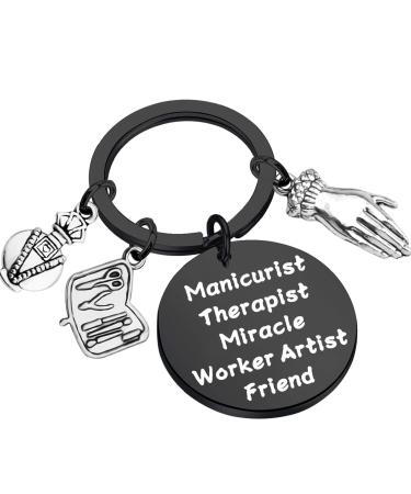 BEKECH Manicurist Gift Nail Tech Gift Manicurist Therapist Miracle Worker Artist Friend Keychain black