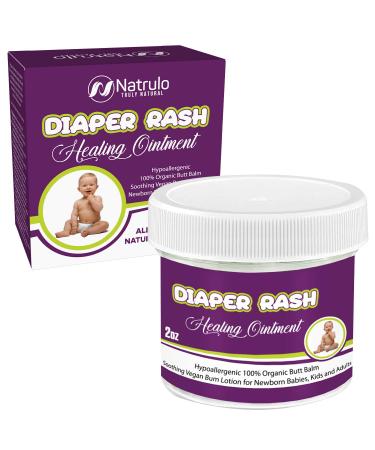 Natrulo All Natural Diaper Rash Healing Ointment 2oz   Honest Hypoallergenic 100% Organic Butt Balm Quick Itch Relief Cream for Baby   Soothing Vegan Bum Lotion for Newborn Babies  Kids  Adults