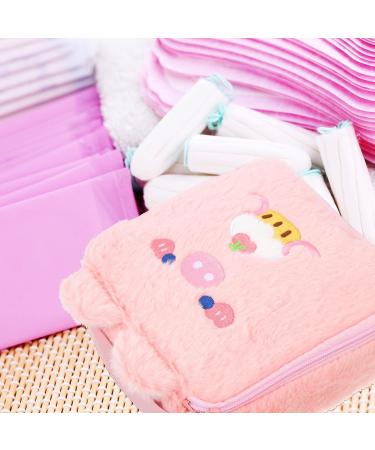 Healvian Plush Period Tampon Pouch & Makeup Bag - Pink Cartoon Coin Purse for Girls & Women - Buy Online on GoSupps.com