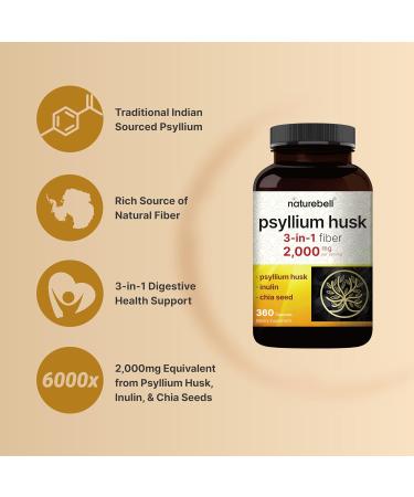 NatureBell Psyllium Husk Capsules 2,000mg Per Serving 360 Count with Inulin & Chia Seed Soluble Fiber for Digestion Plant Based Herbal Fiber Supplement Non-GMO Gluten Free - Buy Online on GoSupps.com