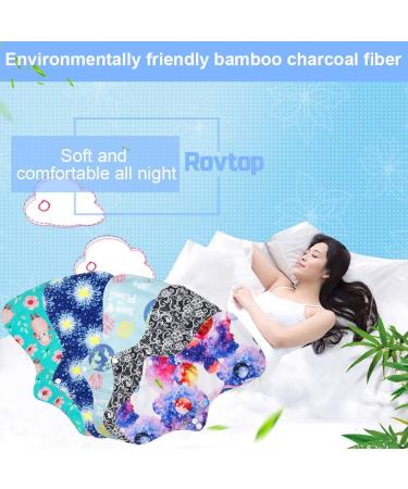Rovtop 5pcs 35cm Washable Cloth Menstrual Pads with Bamboo Charcoal - Reusable Menstrual Towel for Women | Scalloped Tail Design + Mini Portable Bag - Buy Online on GoSupps.com