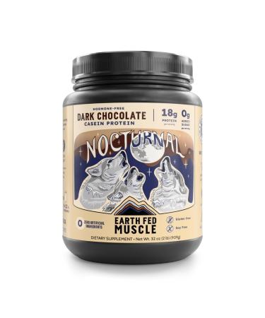 Earth Fed Muscle Nocturnal Casein Protein Powder Dark Chocolate Protein Powder with Whey Blend 18g Protein Sugar Free Gluten Free Nighttime Recovery Protein Poweder 2lb 23 Servings