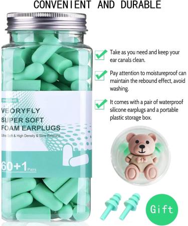 VeoryFly Soft Foam Ear Plugs for Sleep - 122 Pcs, 38 dB SNR, Noise Cancelling, Reusable, Mint Green - Buy Online on GoSupps.com