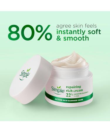 Simple Repairing Rich Face Cream facial moisturiser with 22% ceramide boosters organic cica and provitamin B5 for a stronger skin barrier repairs and replenishes very dry sensitive skin 50 ml - Buy Online on GoSupps.com
