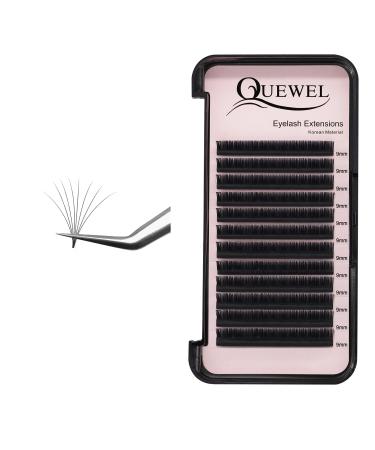QUEWEL Easy Fan Volume Lash Extensions .05mm C Curl Volume Lashes 9mm Rapid Blooming Eyelash Extensions Matte Black|.05/.07/.10/.12mm C/D Curl Length Single 8-18mm Mix 8-15mm| (0.05-C-9mm)