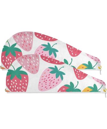 Cute Colorful Strawberry Hair Towel 2 Pack | Super Absorbent Quick Drying Hair Turbans for Women & Girls - Buy Online on GoSupps.com