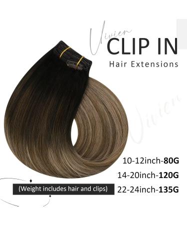 Vivien Clip In Extensions | Real Hair Balayage #2/6/18 | Remy 14 Inch 120g 7pcs - Darkest Brown to Medium Brown with Ash Blonde - Buy Online on GoSupps.com