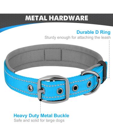 Joytale Softly Padded Neoprene Dog Collar for Large Dogs - Nylon Reflective Wide Collar in Baby Blue (Size L 1 Pack) - Buy Online on GoSupps.com
