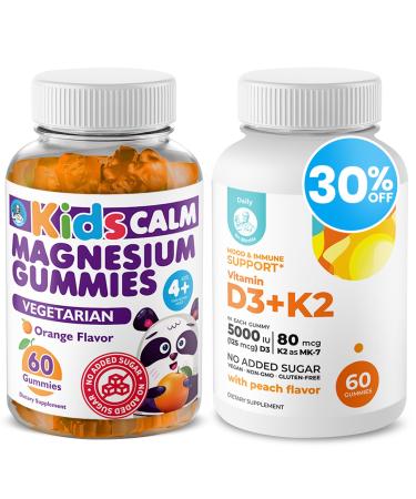 DR. MORITZ Kids Magnesium Gummies Orange Flavor (60 Count 1 Pack) and Vitamin D3 K2 Gummies Bundle (60 Count 1 Pack) - Immunity and Bone Health - Vitamin D Chewable with K2 - Magnesium Calm Chews