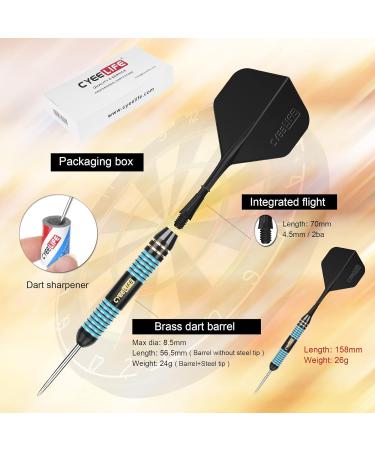 CyeeLife Steel Tip Darts 24g Set with Carry Case and Sharpener - Professional Brass Darts with Integrated Flights, Black - Buy Online on GoSupps.com
