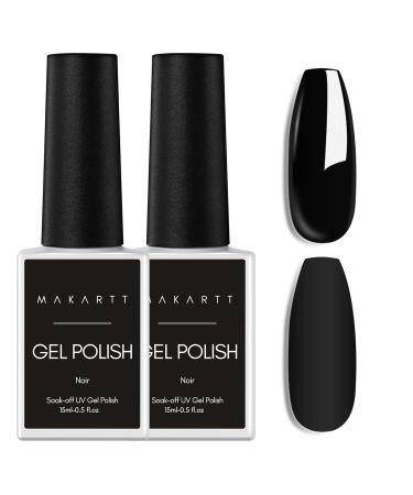 Makartt Black Gel Nail Polish - 2Pcs*15ML Gel Polish Kit Shellac Nail Polish Pure Colors Soak Off UV/LED Gel Nail Polish for Manicure Salon Home DIY Nail Art Design Black(2pcs*15ml)