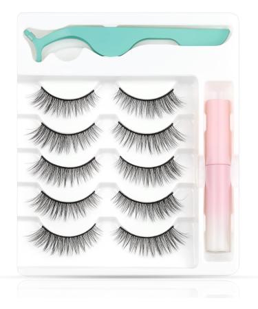 EMEDA 5 Pair Natural False Lashes Kit with Glue, Tweezers & Applicator - 3D Short Strip Fake Lashes for Natural Look - Natural 06 - Buy Online on GoSupps.com