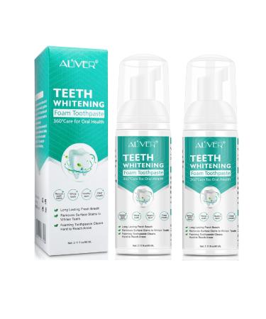 2 Pack Teeth Whitening Mousse - 2X 60ml Foam Whitening Toothpaste Ultra-fine V-34 Mousse Foam Deeply Cleaning Gums Stain Removal Oral Care Natural Mouth Wash Water Adults 2Pack/Mint