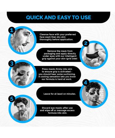 Men's Activated Charcoal Eye Patches - Anti-Wrinkle Energizing Masks for Puffiness & Dark Circles (5 Pack) - International Shipping Available - Buy Online on GoSupps.com