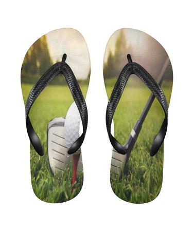Mnsruu flip-flops with golf clubs green grass for home hotel spa bedroom travel XL for men and women X-Large multicolored