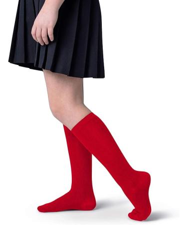 Silky Toes Girls Knee High Bamboo Socks - pack of 3 - Red - Size 7-8