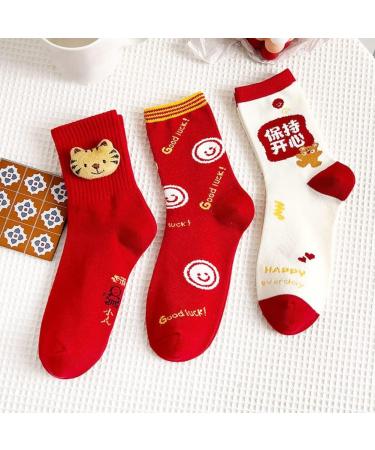 Chinese New Year Zodiac Red Socks | Women's Cotton Sports Socks | Spring Festival Lucky Socks (Red, Size 34-39) - Buy Online on GoSupps.com