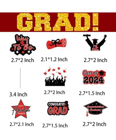 48pcs Graduation Cupcake Toppers Red Grad Cap Diploma Cupcake Toppers Supplies for Graduation Class of 2024 Party Decorations 8 designs - Buy Online on GoSupps.com