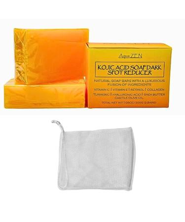 Kojic Acid Soap for Dark Spot Removal with Turmeric & Vitamin C - Premium 2 Bars (3.5oz) + Soap Net - Infused with Retinol Collagen Hyaluronic Acid & Shea Butter - Buy Online on GoSupps.com