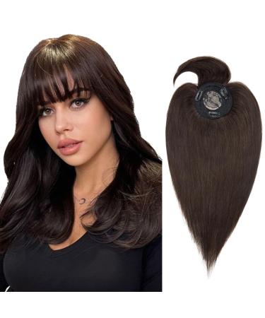 Silk-Co topper Extensions hair parts real hair clip in extensions real hair soft naturally smooth toupet hair extension with pony (11cm long) 7A remy hair 45cm-45g 02# dark brown dark brown