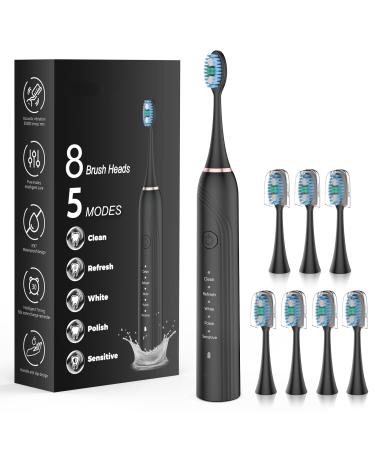 Electric Toothbrush with 8 Brush Heads for Adults One Charge for 90 Days Wireless Fast Charge 5 Modes with Smart Timer