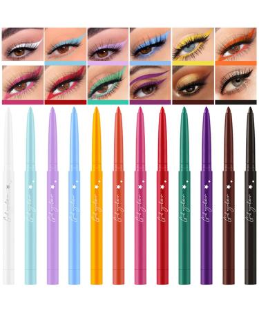 12 Colors Matte Creamy Eyeliner Set  Multicolor Eyeshadow Eyeliner with Black White Brown Green Blue  Colored Eyeliner Long Lasting Colorful Eyeliner Pencils Gel Eye Liners Makeup Gift Kit for Women Set A