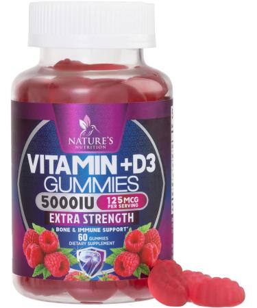Vitamin D3 Gummies 5 000 IU Extra Strength 125 mcg D3 Supplement Gummy - Support Natural Bone Muscle & Immune Health - Gluten Free - Non-GMO - Nature's Raspberry Flavor - 60 Gummies - 60 Day Supply 60 Count (Pack of 1) - Buy Online on GoSupps.com
