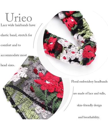 Urieo Lace Headbands Set - Champagne Flower Embroidery Hairbands for Women - Wide Floral Headband for Workout & Vacation - Stretchy Fashion Bandeau Hair Accessories (Set of 4) - Buy Online on GoSupps.com