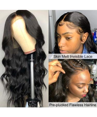 Larhali 13x6 HD Transparent Lace Front Wig Brazilian Body Wave Human Hair 28 inch - 180% Density Pre Plucked for Black Women - Buy Online on GoSupps.com