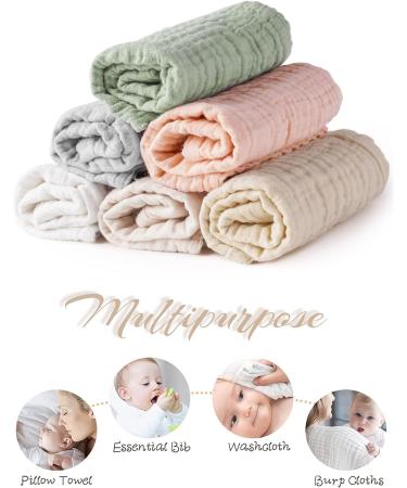 Konssy 6 Pack Baby Muslin Washcloths - 100% Cotton, Soft & Comfy for Newborns, Infants, Boys & Girls - Light Color - 11x11 - Set of 6 - Buy Online on GoSupps.com