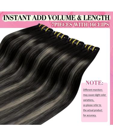 Youngsee Real Hair Clip-In Ombre Extensions - 30 cm Remy Black to Silver - 80g (7 Pcs) #1B/1B & #1B/Silver - Buy Online on GoSupps.com