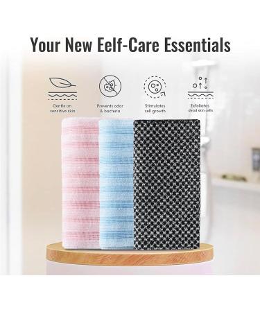 3 Piece Exfoliating Towel Back Scrubber Dead Skin Removal Soft and Smooth Skin Deep Exfoliating Towel/Natural Body Exfoliator Bath Scrub Loofah for Men & Women(Black Pink Blue) - Buy Online on GoSupps.com