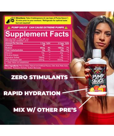 Pump Sauce Pre-Workout - 32 oz Watermelon Marg No Caffeine Full Spectrum Liquid Gluten Free Vegan Zero Sugar - Buy Online on GoSupps.com