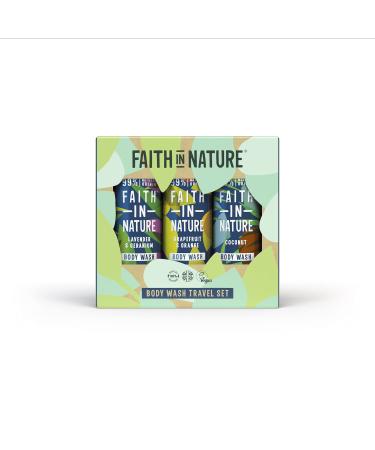 Faith In Nature 3 x 100ml Natural Body Wash Travel Gift Set Vegan & Cruelty Free No SLS or Parabens