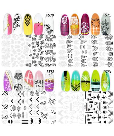 Black White Flower Palm Leaf Nail Art Stickers - 10 Sheets, Self-Adhesive Decals for Women Girls, Summer 3D Fresh Style Design - DIY Nail Accessories - Buy Online on GoSupps.com