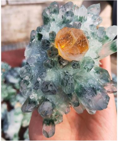 Natural Crystal Rough 550g Quartz Cluster Natural Green Ghost Crystal Cluster Inlaid with Yellow Specimen - Buy Online on GoSupps.com