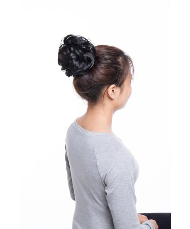 Real Fashion Hair Extensions: VOLUMINOUS Curly Messy Bun Scrunchie - Dark Black Hair Rubber Hairpiece for Updos - Buy Online on GoSupps.com