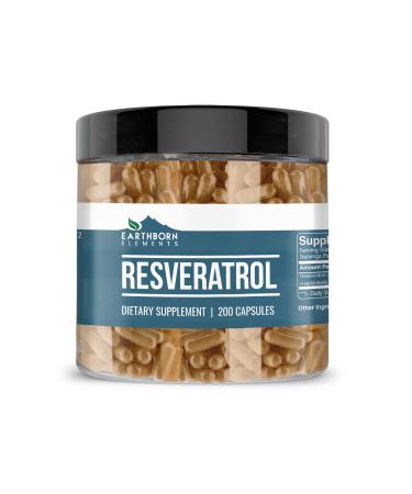 Earthborn Elements Resveratrol 200 Capsules Pure & Undiluted No Additives 200 Count (Pack of 1)