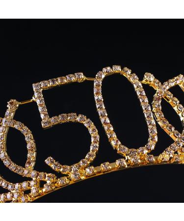 Frcolor 50th Birthday Tiara - Crown Diadem with Crystal Rhinestones & Hair Comb - Elegant Gift for Women (Gold) - Buy Online on GoSupps.com