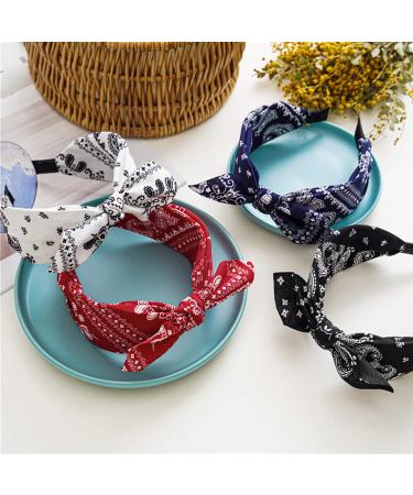 Vintage Paisley Hair Ties & Wide Headbands for Women | Rockabilly Bow Accessories in Red Black White & Blue - Buy Online on GoSupps.com