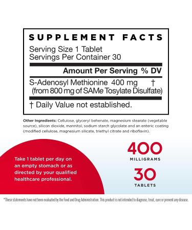 Jarrow Formulas SAMe 400mg - Joint Health, Liver Function, Brain Metabolism - 30 Tablets - Buy Online on GoSupps.com