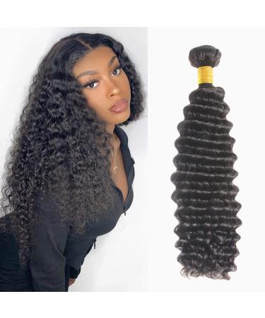 Deep Wave Human Hair Bundle Brazilian Virgin Hair 26 inch Deep Wave 1 Bundle 100% Unprocessed Natural Black Color Double Weft for Black Women 26 Hair Bundles