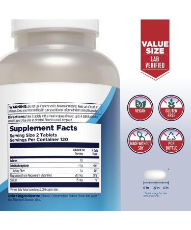 KAL Magnesium Glycinate Tablets 240ct - High Absorption Formula for Nerve, Muscle & Bone Health - Vegan & Gluten Free - Buy Online on GoSupps.com
