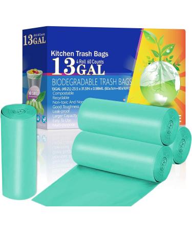 Large Biodegradable Garbage Bags 50L Bin Liners Trash Bags Strong Unscented Eco-friendly Disposable Compost Bags for Contractor Lawn and Leaf Outdoor Storage (60 Counts MediumAquamarine) 15 count (Pack of 4)
