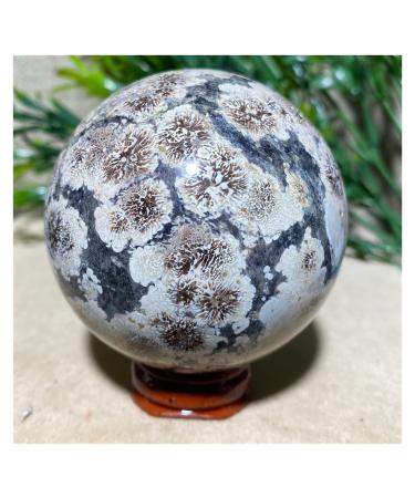 Green Flower Agate Stone Crystal Quartz Natural Sphere Wichcraft Minerals Handwork Ball House Decoration Home +Stand 1pc (Color : 250-260g)