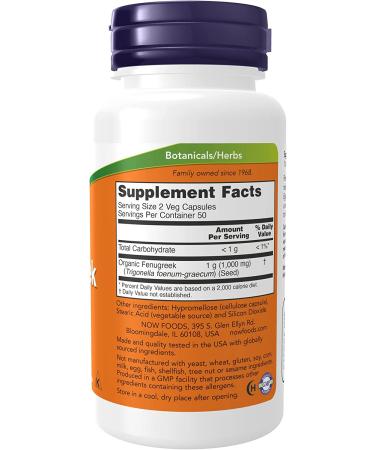 Now Foods Fenugreek 500 mg - 100 Veg Capsules | Herbal Supplement for Lactation & Wellness - Buy Online on GoSupps.com