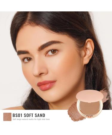 Oulac Satin Matt Bronzer - Highly Pigmented Vegan Face Makeup | Dual Purple Bronzing Powder & Blush (BS01 Soft Sand) - 8.5g - Cruelty-Free Natural Look International Shipping - Buy Online on GoSupps.com